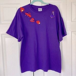 Vintage ‘90s Vibrant Purple T-shirt Red Hat Patches Handmade Gorpcore Size L